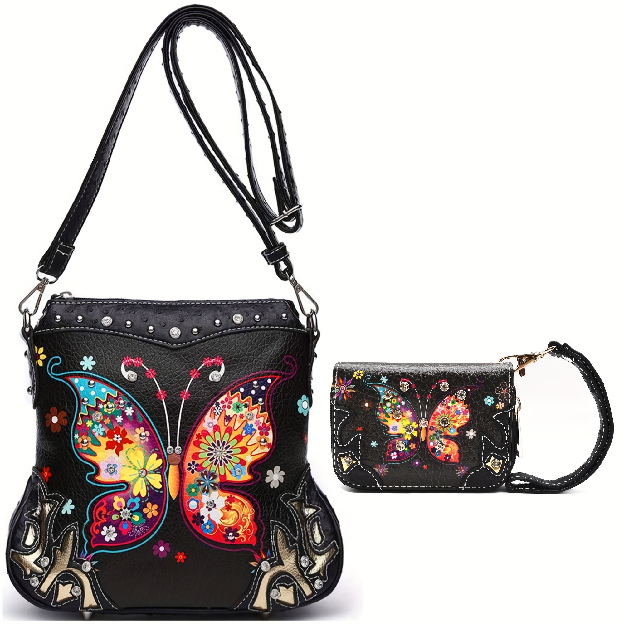 

Butterfly Flower Springtime Purse Women Clutch Western Ccw Rhinestone Crossbody Handbags With Mini Wallet