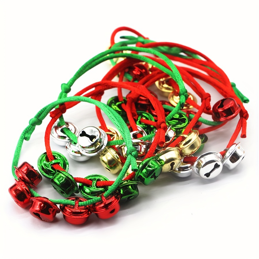 

Vintage-style Christmas Bell Bracelets Set (6/12pcs) - Adjustable Red & Green Jute Rope, Golden, Silvery, Red & - Gift