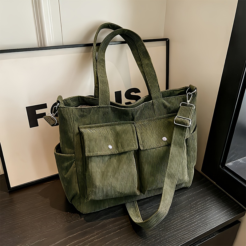 Image of Multi-pocket Corduroy Bag Women's Tote Bag Large Capacity Body Versatile Shoulder Bag For School Commuting, For Travel And Gifting