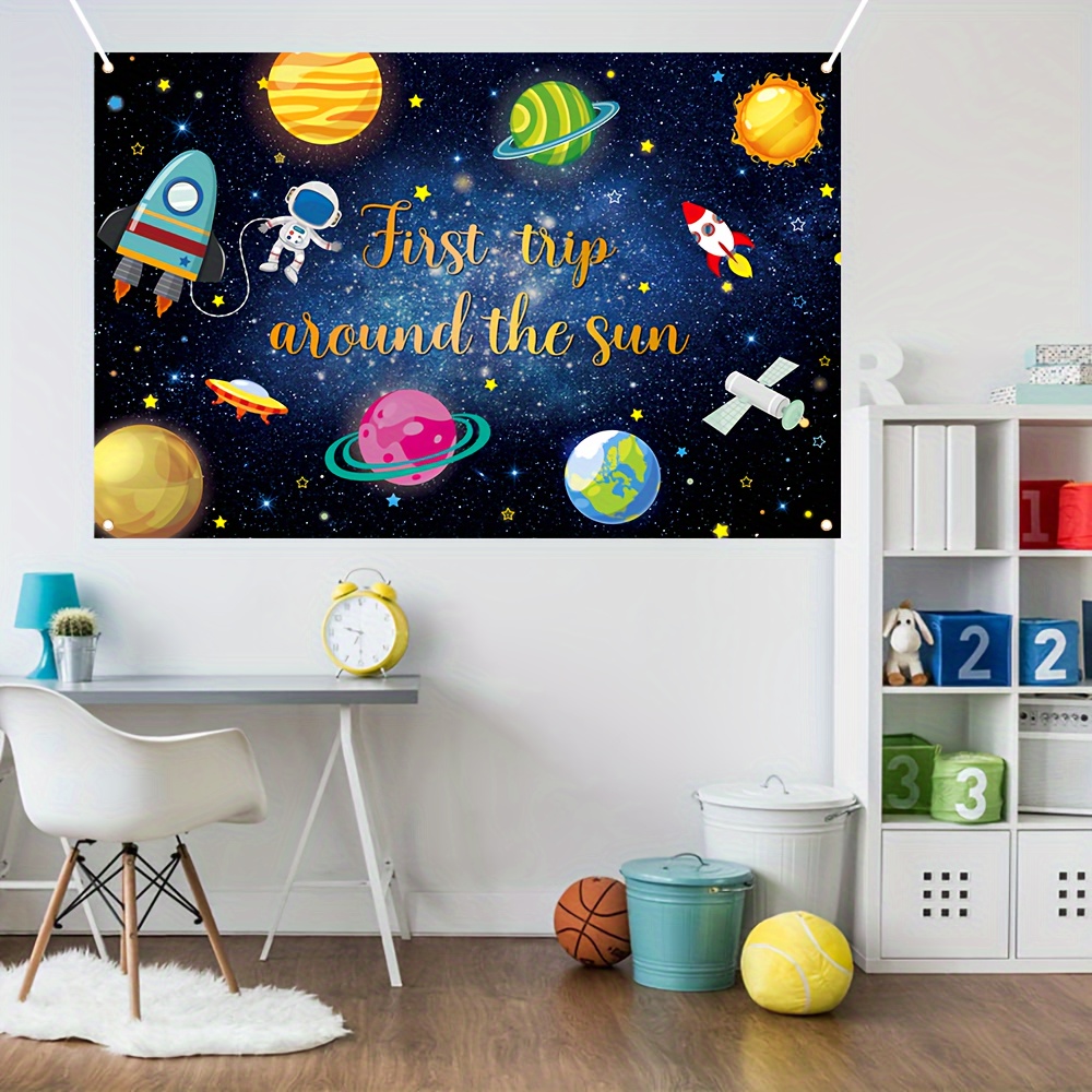 1pc, Polyester Material, Outer Space Theme 1-year-old Birthday ...