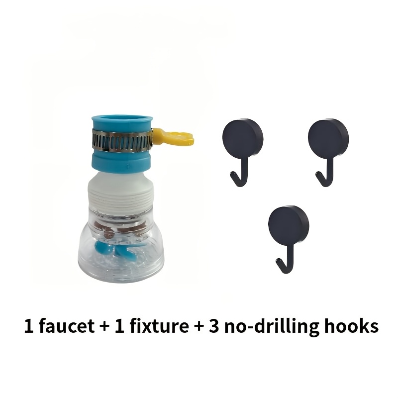 TEMU Ensemble de 5 pièces, 1 robinet, 1 fixateur et 3 crochets, adaptateur de robinet télescopique rotatif réglable | flexible, facile à installer,