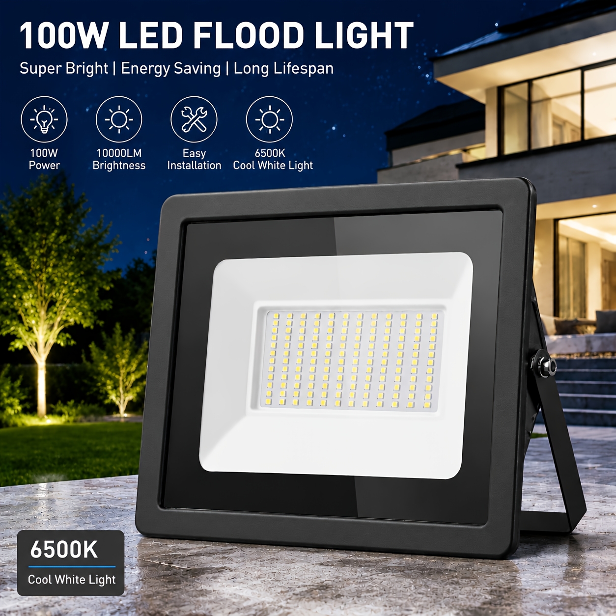 Image of 1pc/3pcs/6pcs 100w Led Flood Lights, Led Spotlights, 6500k Cool White Light, Aluminum Housing, Glass Panel, Suitable For Yard, Garage, Warehouse, Lighting