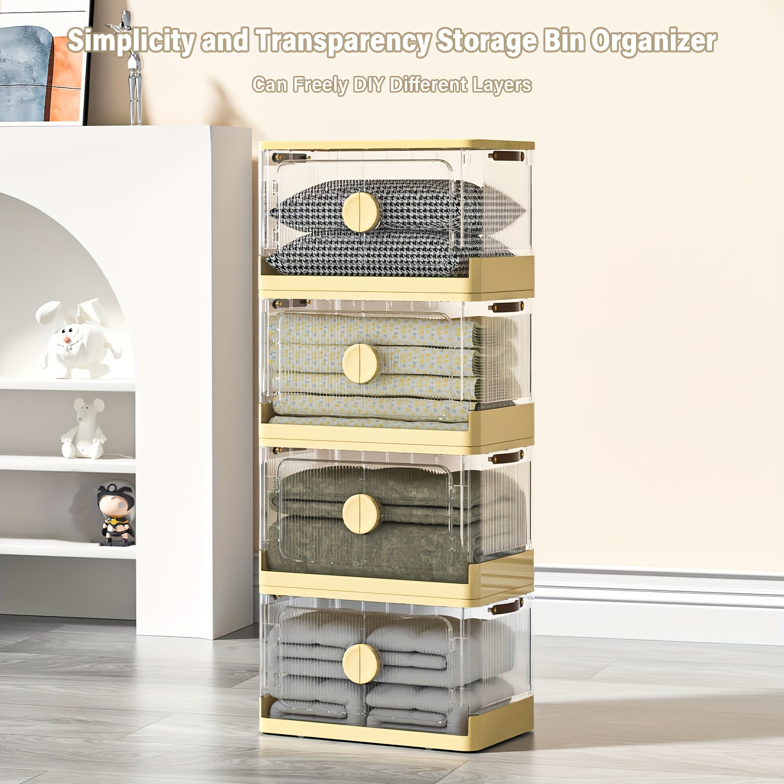 1 layers Stackable Storage Bin Lids Transparent Double Doors - Temu