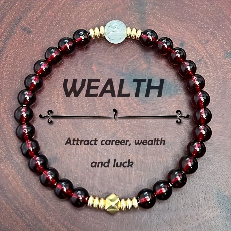 

Wristlet - Feng Shui Red Agate With Golden Beads, Career Success, Good - Unisex Ideal Holiday Gift