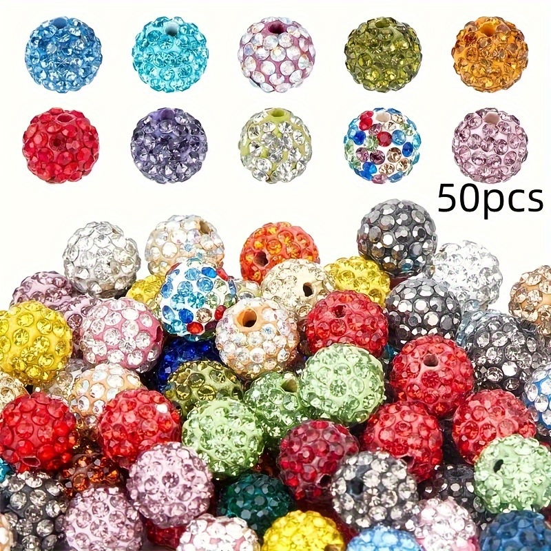 E-shop 50/100/200 Stück 10mm Perlen Strassperlen Pave Disco Kugel Perlen Gemischte Farbe Polymer Clay Strassperlen Runde Perlen für Sommer Glänzender