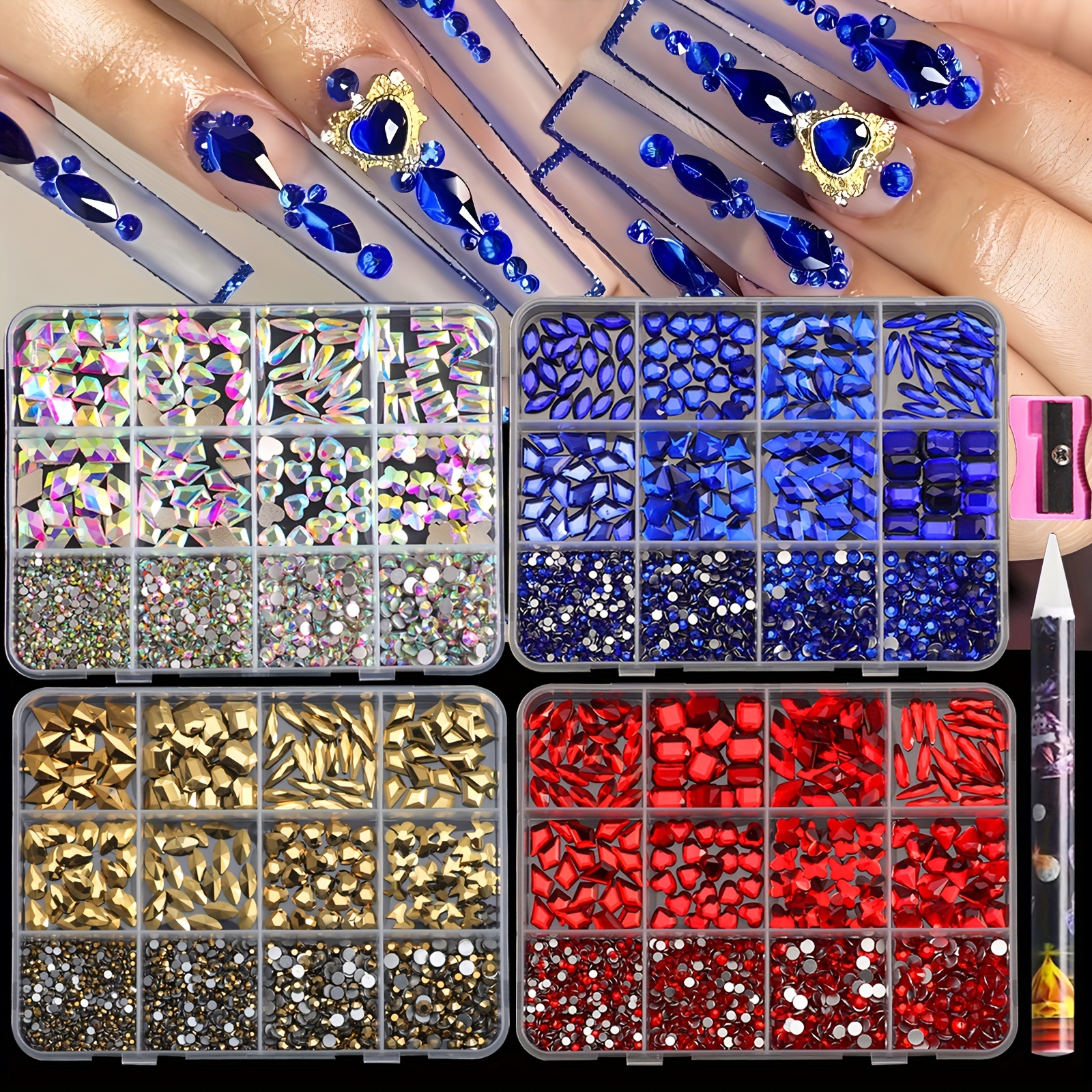 

12 Grid Nail Nail Diamond Rhinestone Jewelry, Multi -style With Different Shapes Of Glass Decoration Nail Art Suits, Used For Nail Decoration Clothing Faces Diy Use