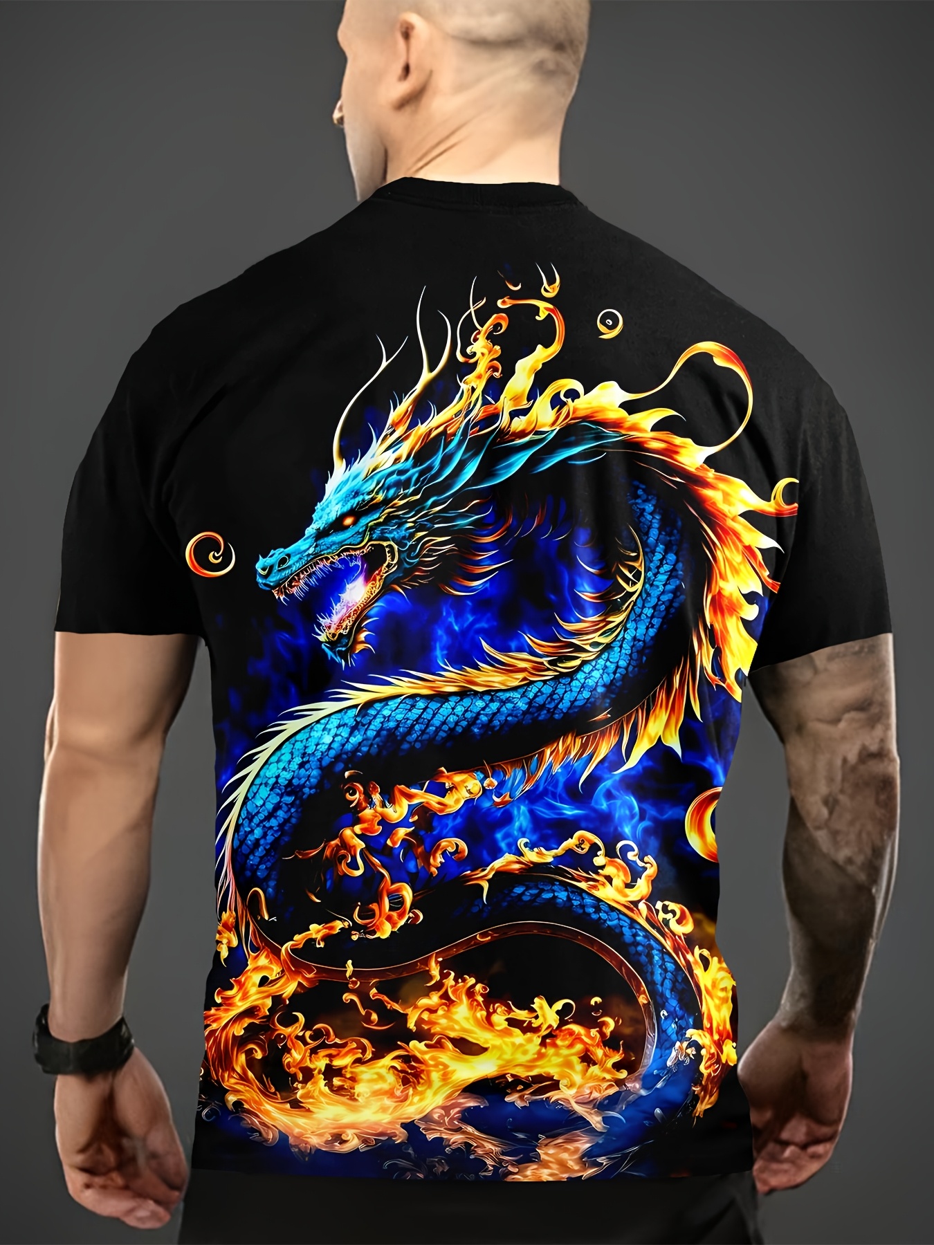 item picture mens vibrant 3  print t shirt casual summer short sleeve black with blue purple flames design lightweight polyester   outdoor sports home  