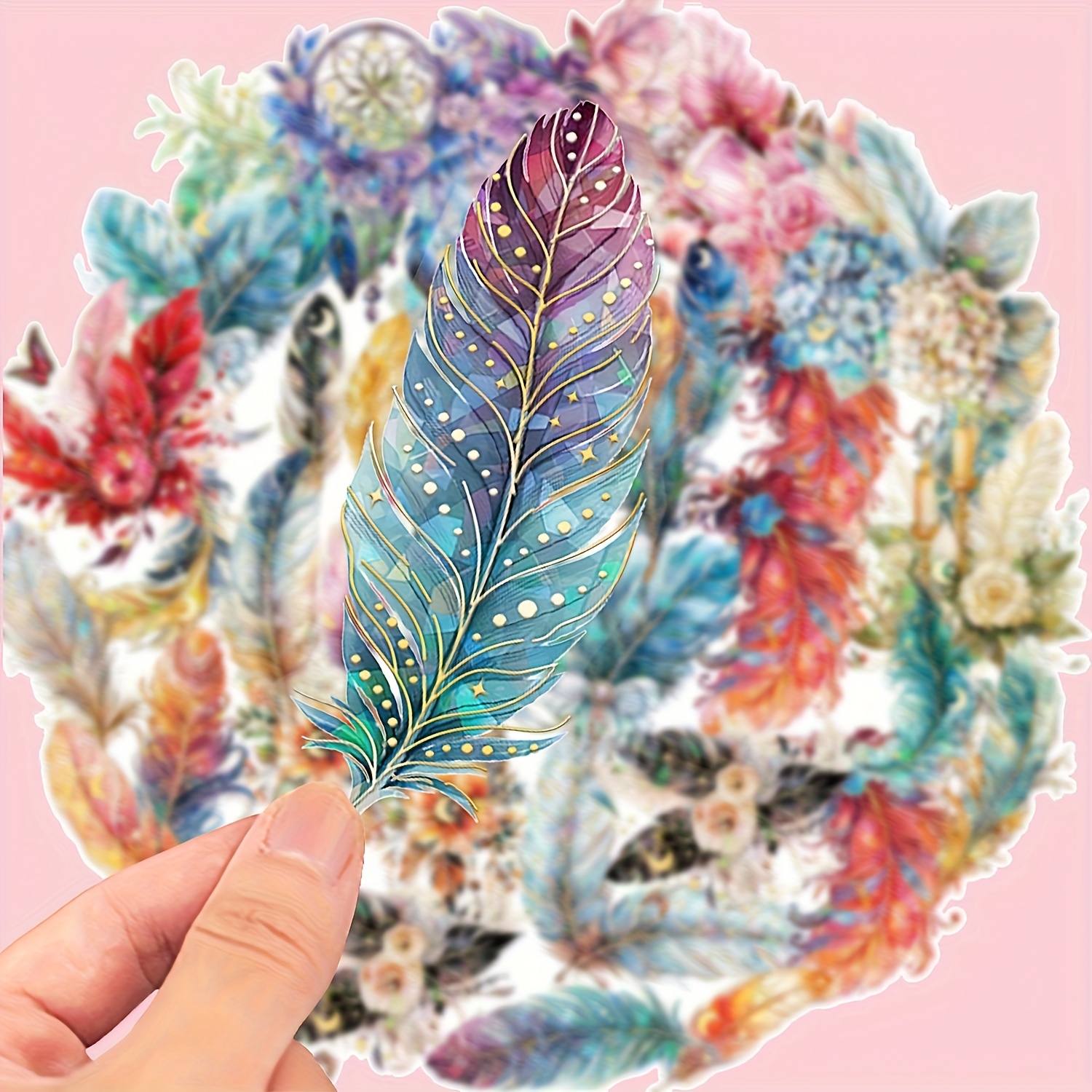 Image of 30pcs Pet Transparent Doodle Stickers, Vintage Leaf Feather Laser Laptop Decals For Diy Decoration Of Journals, Guitars, Notebooks, Luggage, Computers, Motorcycles, And Skateboards