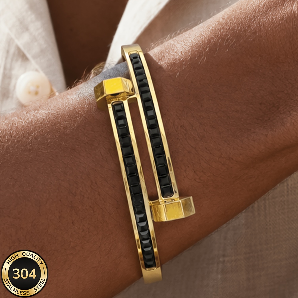 TEMU Bracelet à double tête, plaqué or 18K, en acier inoxydable 304 de haute qualité, et minimaliste, unisexe, pour les fêtes d'anniversaire, , et