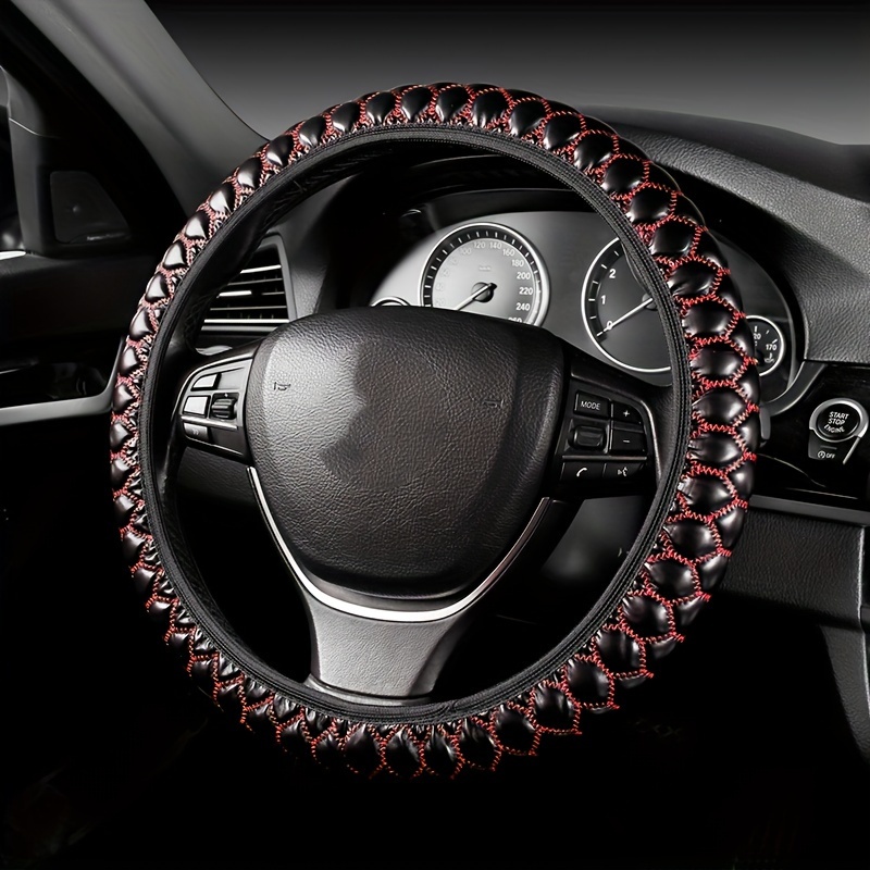 

Fit Leather Steering Wheel Cover With Embroidery - For , Universal, Steering Wheel Cover