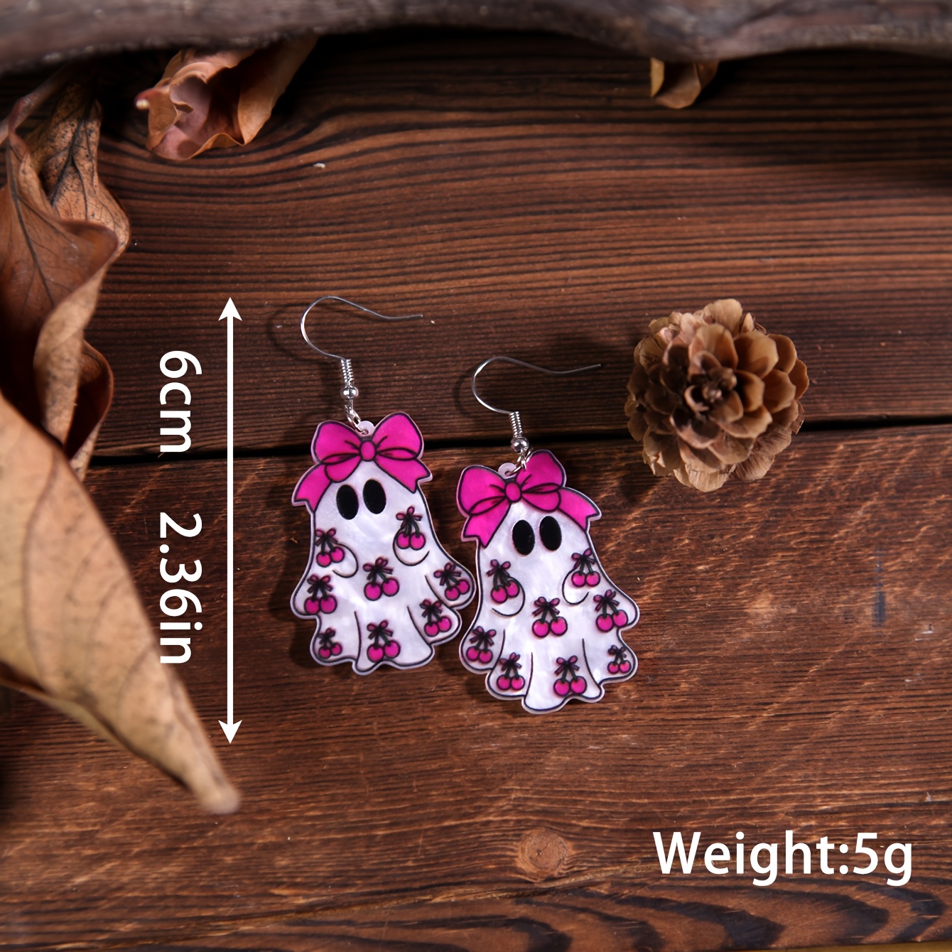 Handmade Glossy Resin Dangle Drop Earrings with Cherry Leopard Print