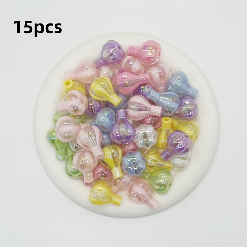 Image of 15pcs Of 25mm Acrylic Coated Colorful Hot Air Balloon Beads With Straight Holes For Handmade Decorations, Phone Straps, Keychains, Beaded Pens, And Accessory Materials