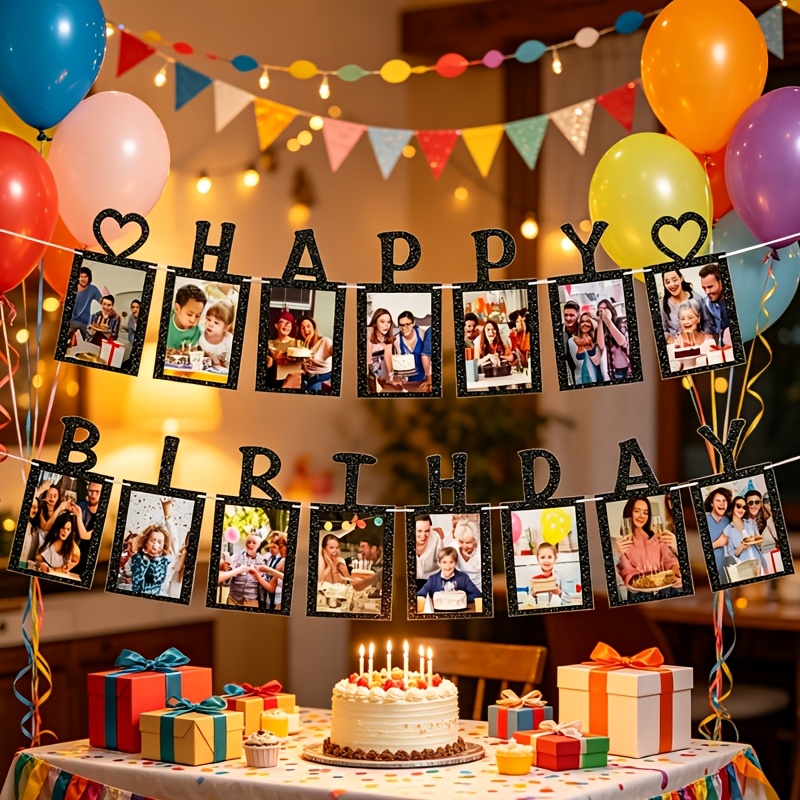 TEMU Pancarta fotográfica de 15 piezas con dorada de / CUMPLEAÑOS/Pancarta con de fotos/Pancarta colgante para exhibición de fotos de de , primer ,