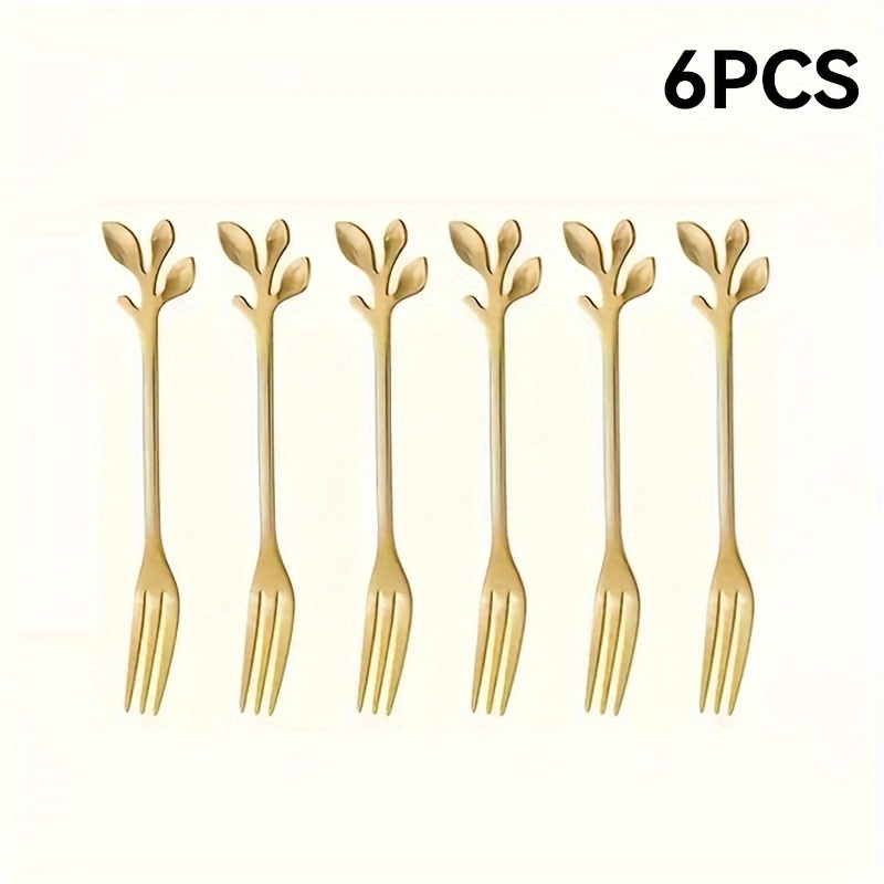 

6-piece Elegant Golden Stainless Steel Fruit Forks Set, Mirror Polished, Dishwasher Safe, Kitchen And Dining Utensils, Dessert Forks