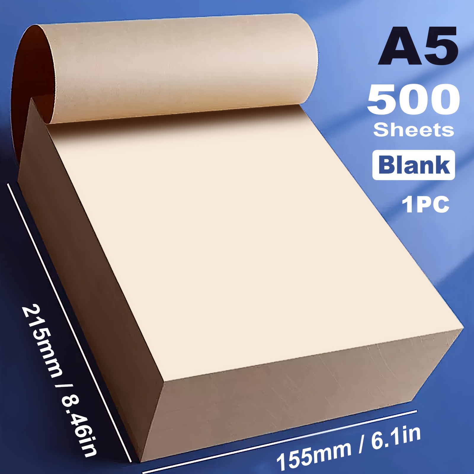 TEMU 1pc, 500 Sheets/1000 Pages, 320 Sheets/640 Pages, A5 Super Thick Blank Draft Book, Tear-off Notebook, Draft Paper, Painting Book, Book, Suitable For Office, School And Home