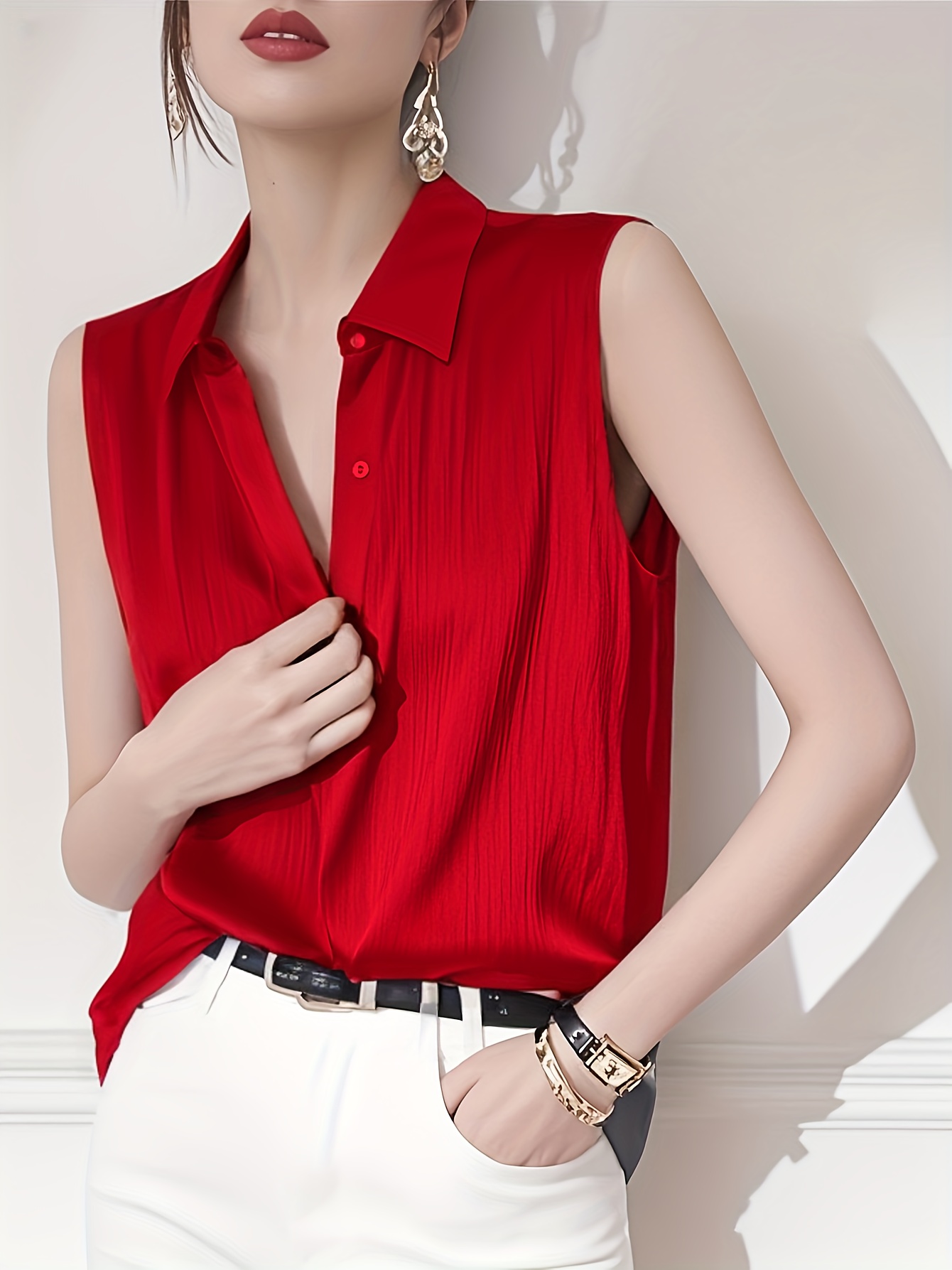 A Sleeveless Satin Blouse