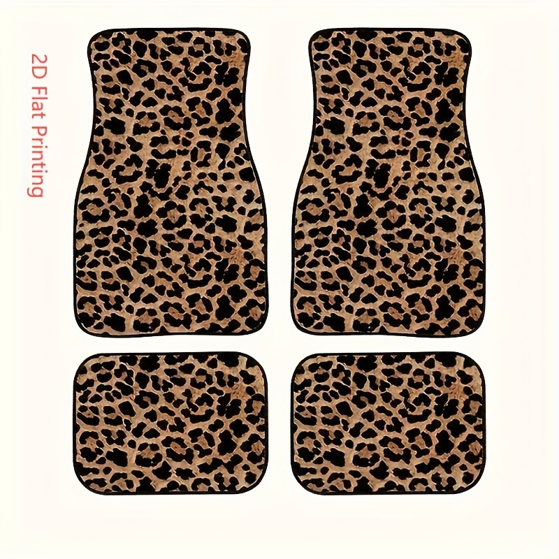 Image of 2d Flat 4pcs Leopard Pattern Car Floor Mats, Washable, Fashionable Car Interior Protection, Suitable For Cars, Suvs, Etc, Printed, Non-3d Stereoscopic