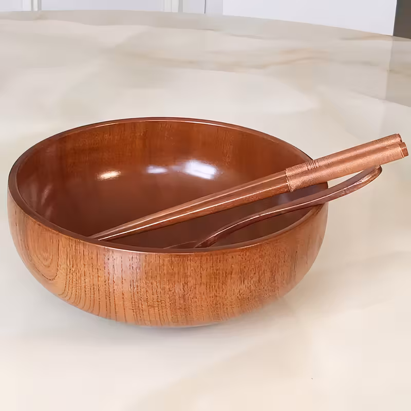 handcrafted solid wood round bowls large salad bowls noodle bowls soup bowls dessert and fruit salad bowls vintage wood bowls for home kitchens and hotel restaurants Product details 6
