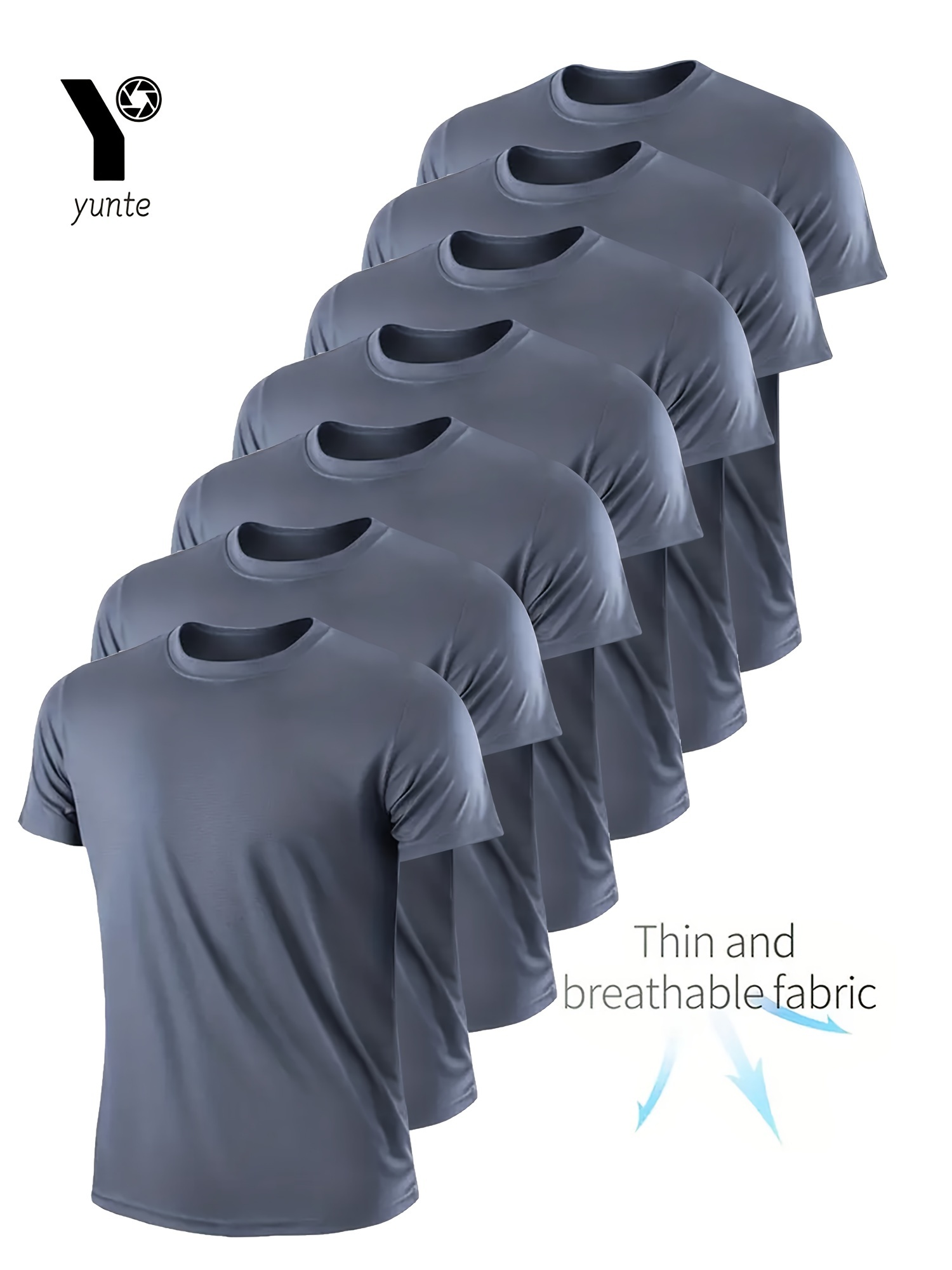 7pcs yunte mens ultra light black round neck t shirts quick dry breathable sweat wicking fabric   gym   polyester spring summer autumn gym shirts