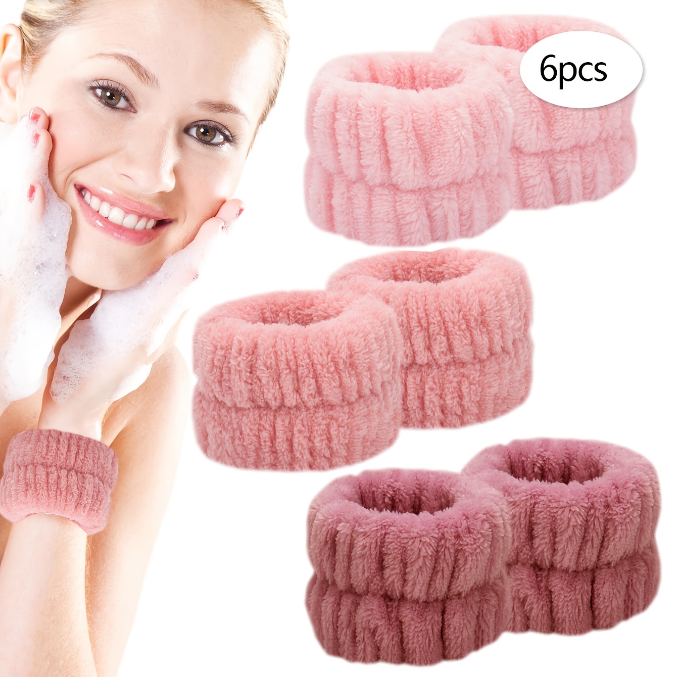 6pcs Soft Absorbent Face Washing Wristbands, Fluffy Microfiber Wrist Towels For Skincare, Makeup & Shower, Sleeve Wrist Bands For Women.