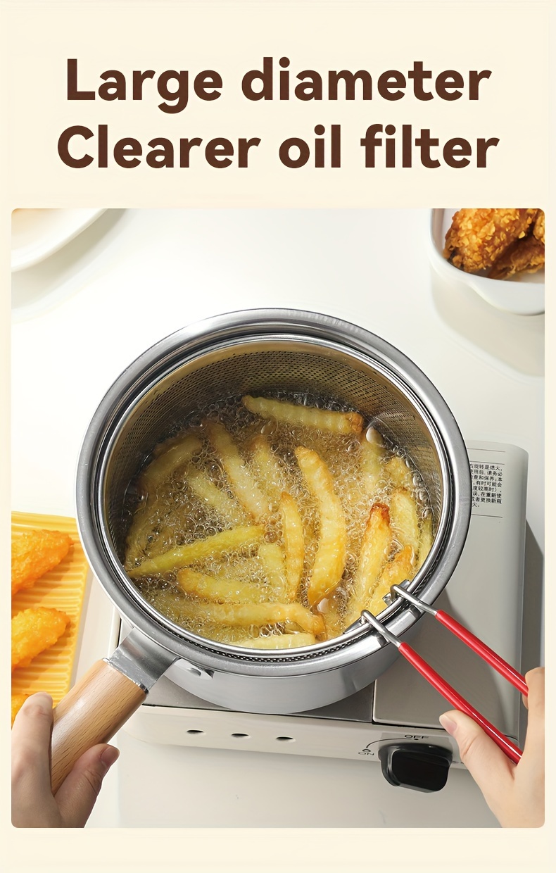 304 stainless steel mini deep fryer with basket japanese   pan for fish fries portable metal camping cooker with lid and non slip handle compatible with induction cooktops no power required details 6