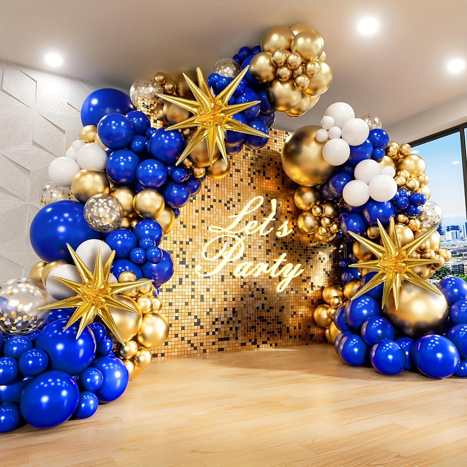 

136 Pcs/set Blue And Gold Star Balloon Arch Kit Easy Diy Assembly, No Electricity Required, Perfect For Birthdays, Weddings And Special Occasions