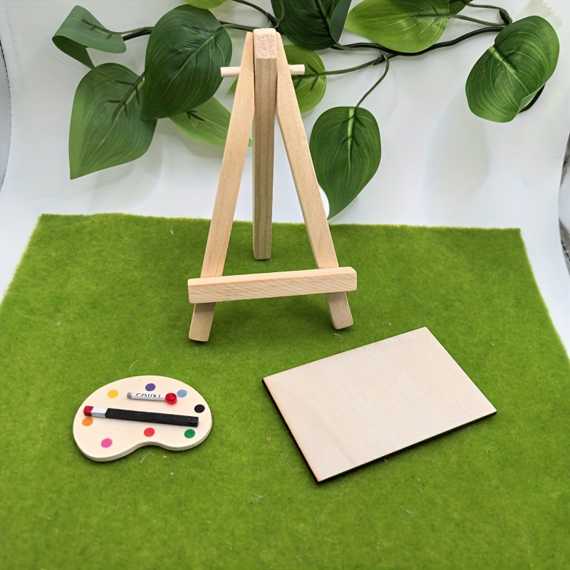 Image of Dollhouse Miniature Decorative Painting Board And Easel Set - Perfect For Toy House Decor, Collectibles, Photography, Christmas, New Year, And Valentine's Day