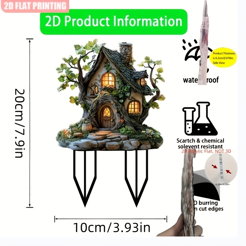 Image of 2d Flat, 2d Plane. Whimsical Bohemian Fairy Tale Tree House Garden Flag, No Power, Crystal And Cottage Design, Suitable For Holiday Christmas Outdoor Lawn Decoration, Ideal Gift For , 2d Flat