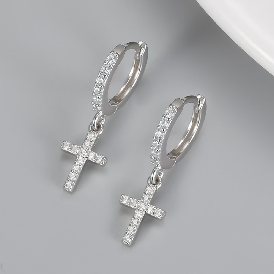 Image of A Pair Of Exquisitely Copper Micro-pave Synthetic Synthetic Zirconia Cross Earrings, A Perfect Valentine's Day Gift Suitable For Daily Wear And Parties