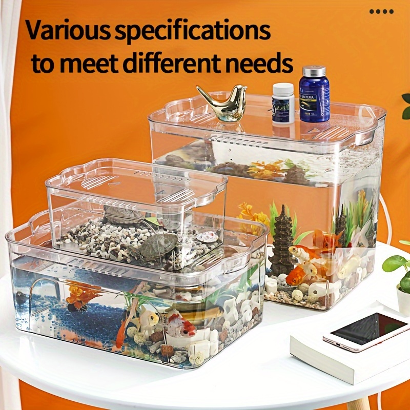 Small Betta Fish Tank, Large Fish Tank Fish Bow Aquarium with Imitation  Starfish Coral Decoration, Clear Stackable Cube Tank for Turtle Ant Feeding