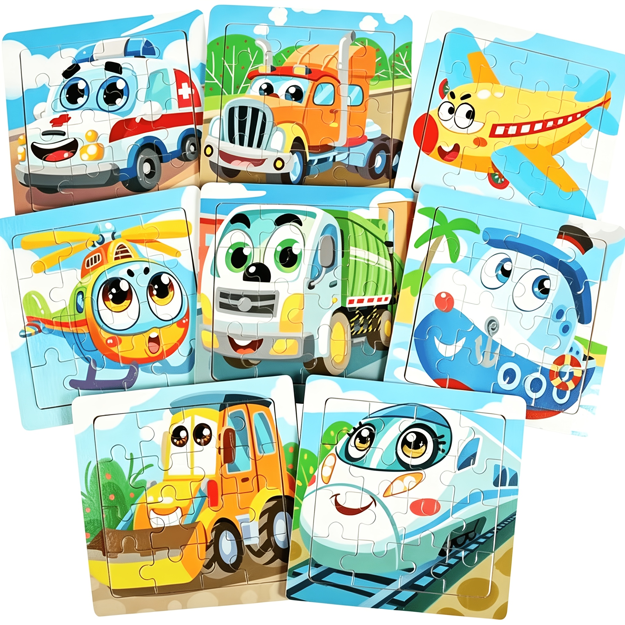 4-Pack Wooden Jigsaw Puzzles Animal Vehicle Theme
