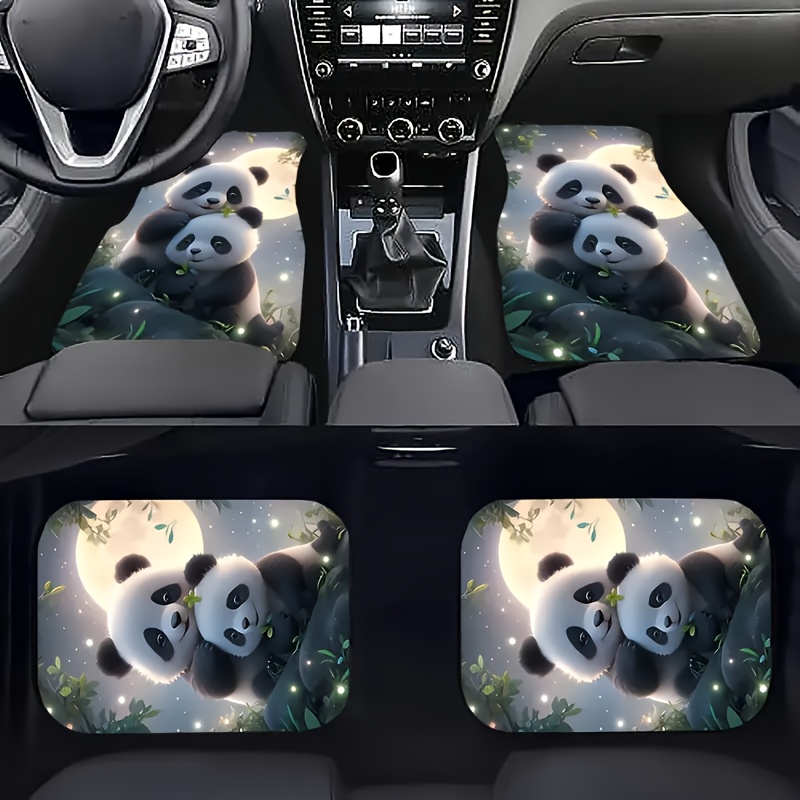 

Luxury Panda Design Car Floor Mats 4-piece Set - Universal -weather Protection For Front And Rear Seats, Suitable For Sedans, Cars, Suvs, - Polyester Fiber Construction