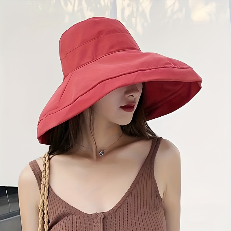 Large Brim Bucket Hat, UV Protection Fashion Simple, Foldable Beach Vacation Sun Hat For Travel Party Women's Hat