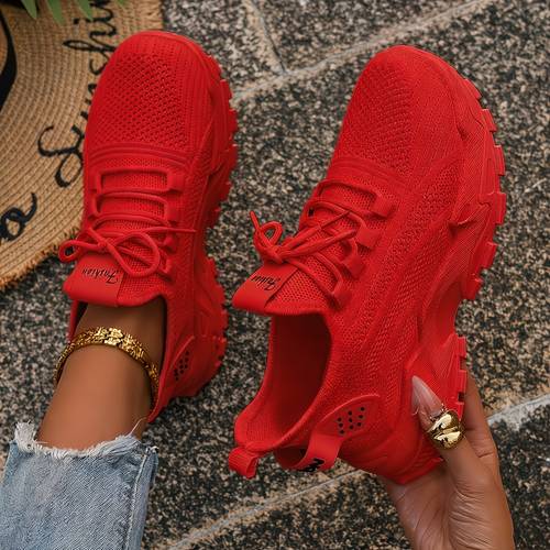 imagen del artículo zapatillas de punto transpirables para mujer con gruesa - zapatillas de cordones de ancho ancho adecuadas para tenis, caminar y uso casual, acolchada y plantilla de pvc - acolchada, color liso (zapatillas de tenis/caminar)