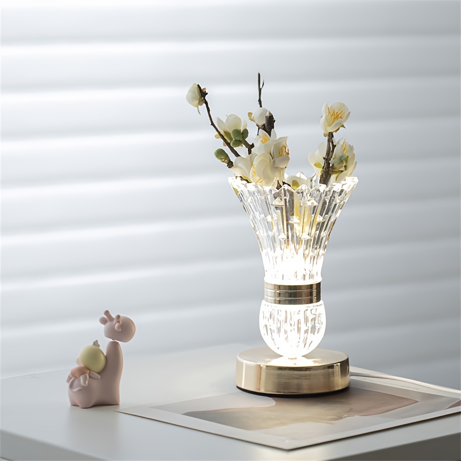 

1pc Led Crystal Vase Table Lamp, Art Decor Style, Small Night Light, Creative Metal Acrylic Lighting, For Hotel Home Decor