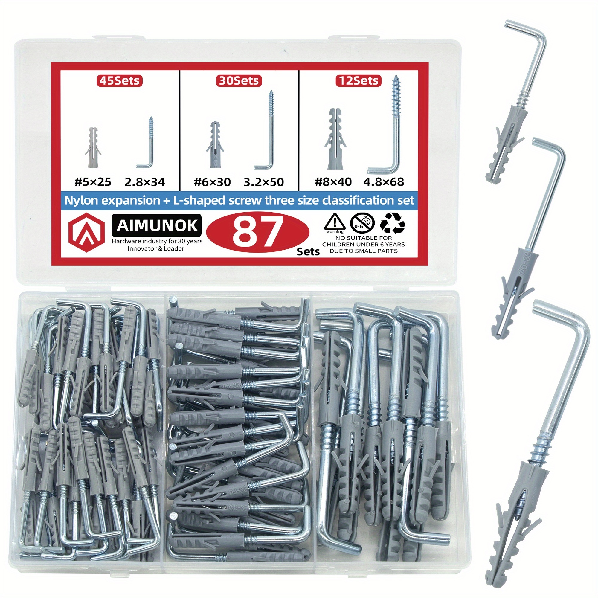 Image of 87sets Hook Screws, L Shaped Heavy Duty Screw Hooks, 90 Degree Corner Brace With Pre-drilled Holes, For Hanging Plants, Bird Feeders, Wind Chimes, Wall Decor (size & )