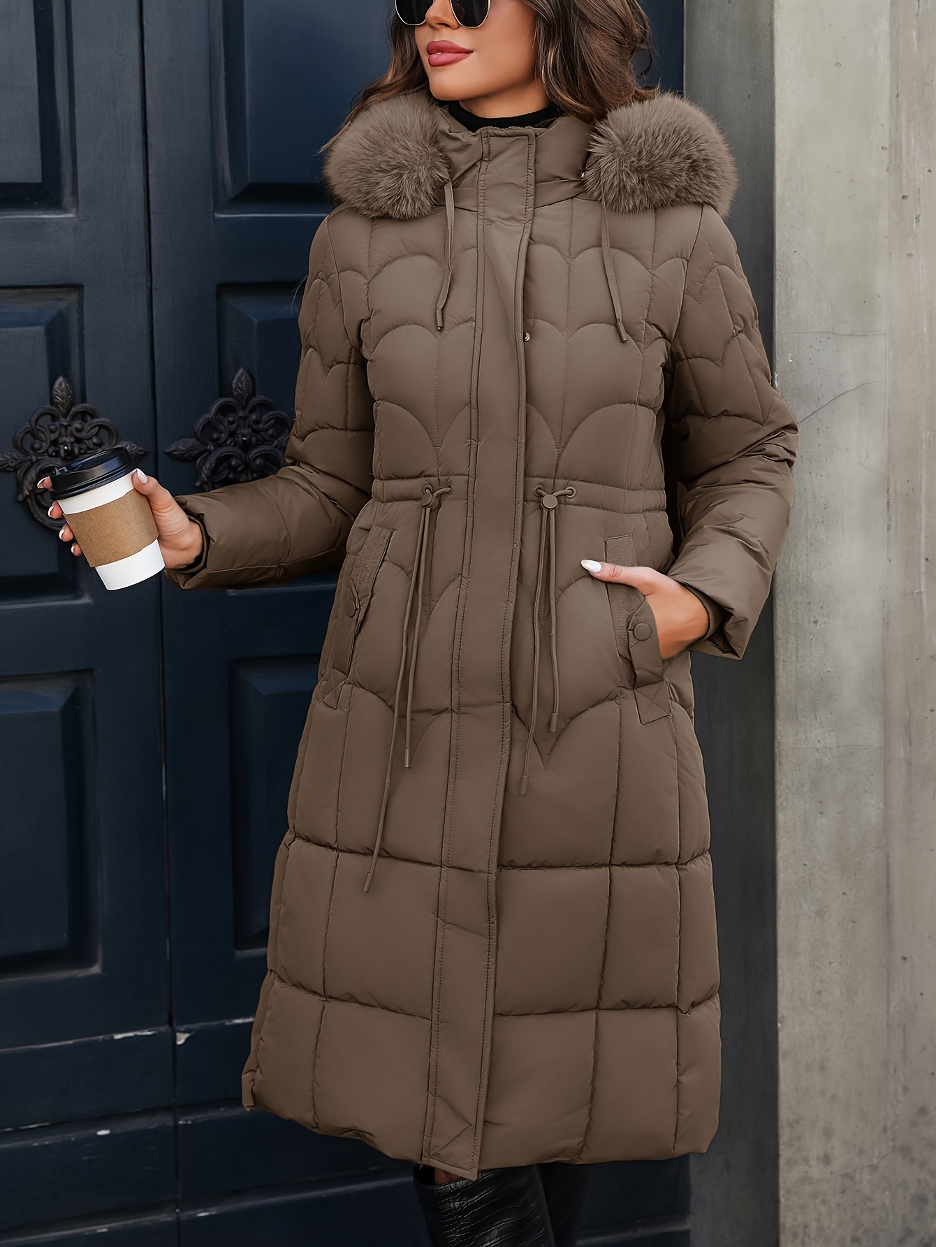 autumn winter womens length hooded jacket drawstring - Temu Georgia