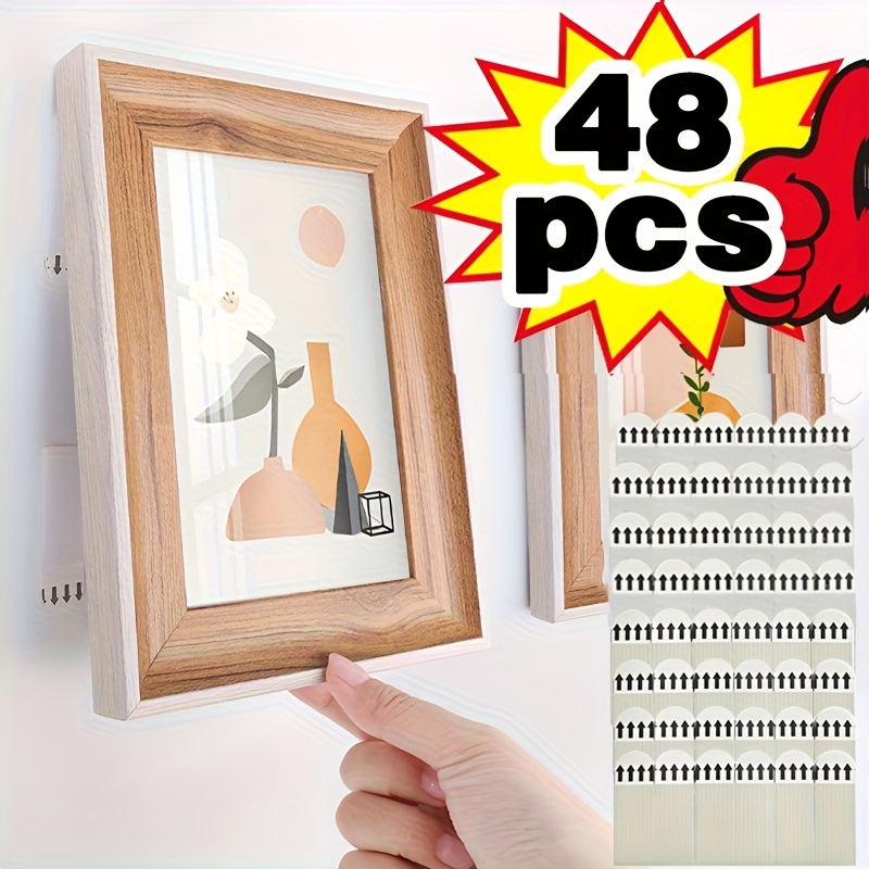 48/24pcs Removable Magic Picture Frame Hooks Easy Wall Mount,  Damage-Free Installation, Heavy-Duty Picture Hanging Strips Ideal for Art 