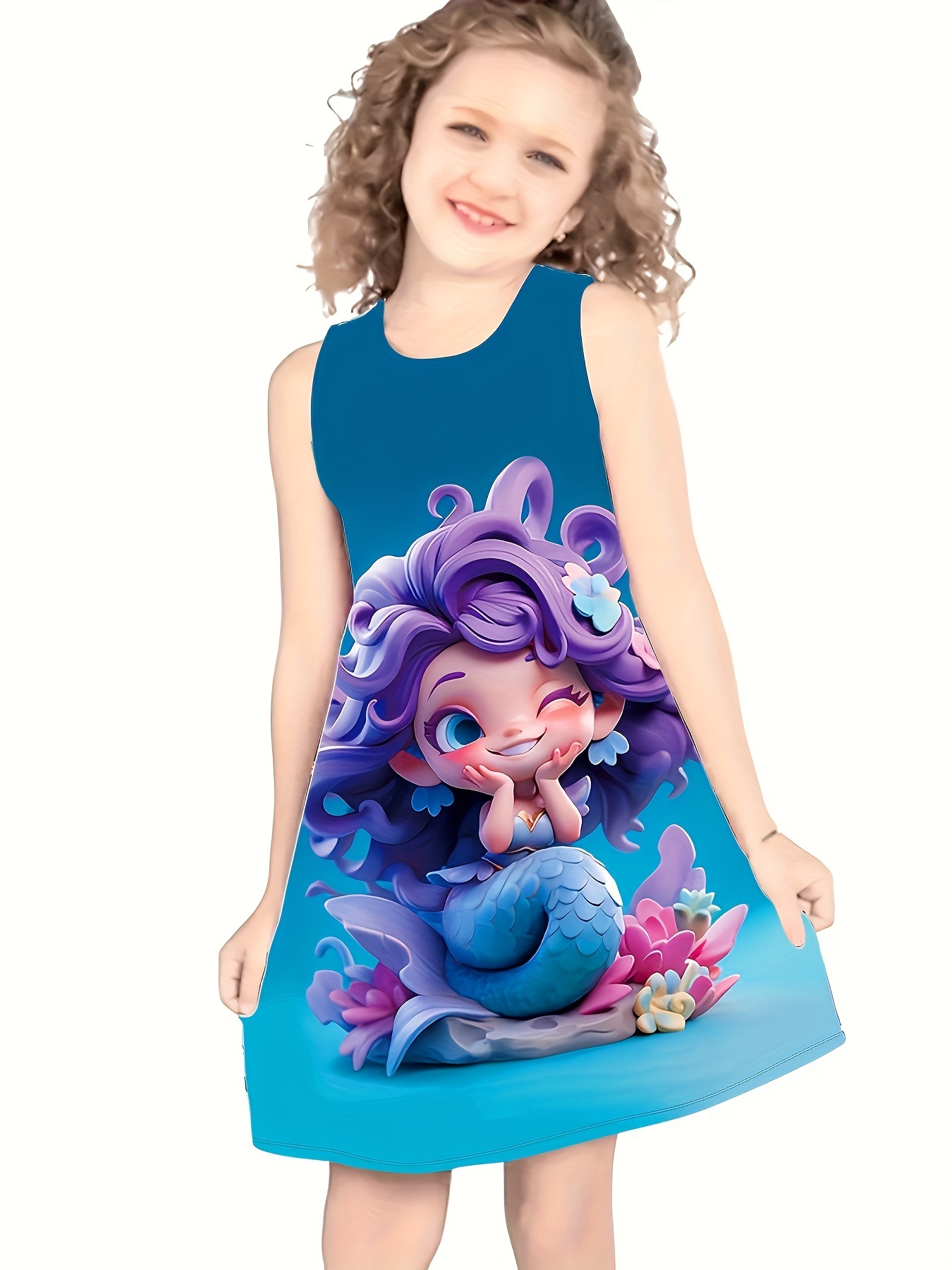 Enfants Fille Robe Sirène Sans Manches Utilisation Costume Coton Robe  Droite Eté Printemps 3-6 ans Bleu Violet - sirene shop