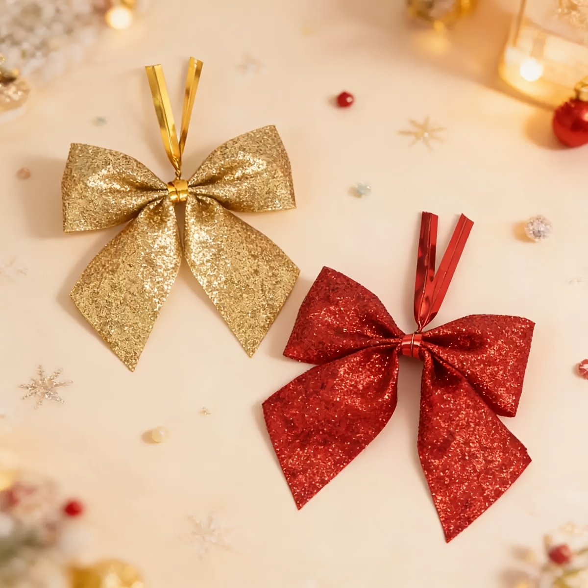 TEMU Ensemble de 22 décorations de Noël élégantes et brillantes, nœuds mini aléatoires rouges et dorés avec , ornements de Noël durables en polyester