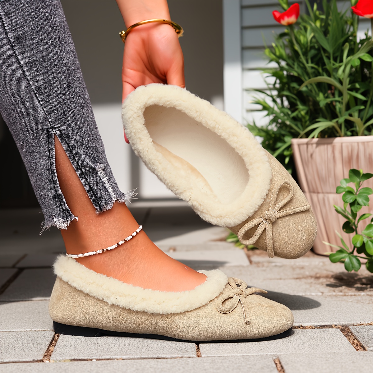 TEMU New Women's Indoor House Slippers With Toe And Bow Decoration, Thickened And Warm Shoes. Featuring A Simple Flat-sole Design Lightweight And
