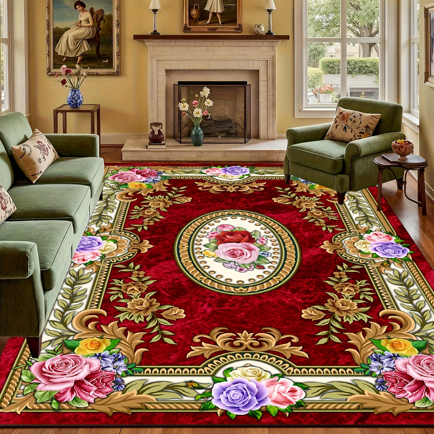 TEMU 1pc Luxury Velvet Area Mat - , Non-slip Backing Machine Washable 100% Polyester Fiber - Perfect For Areas Rooms, Bedrooms, And Indoor Spaces,