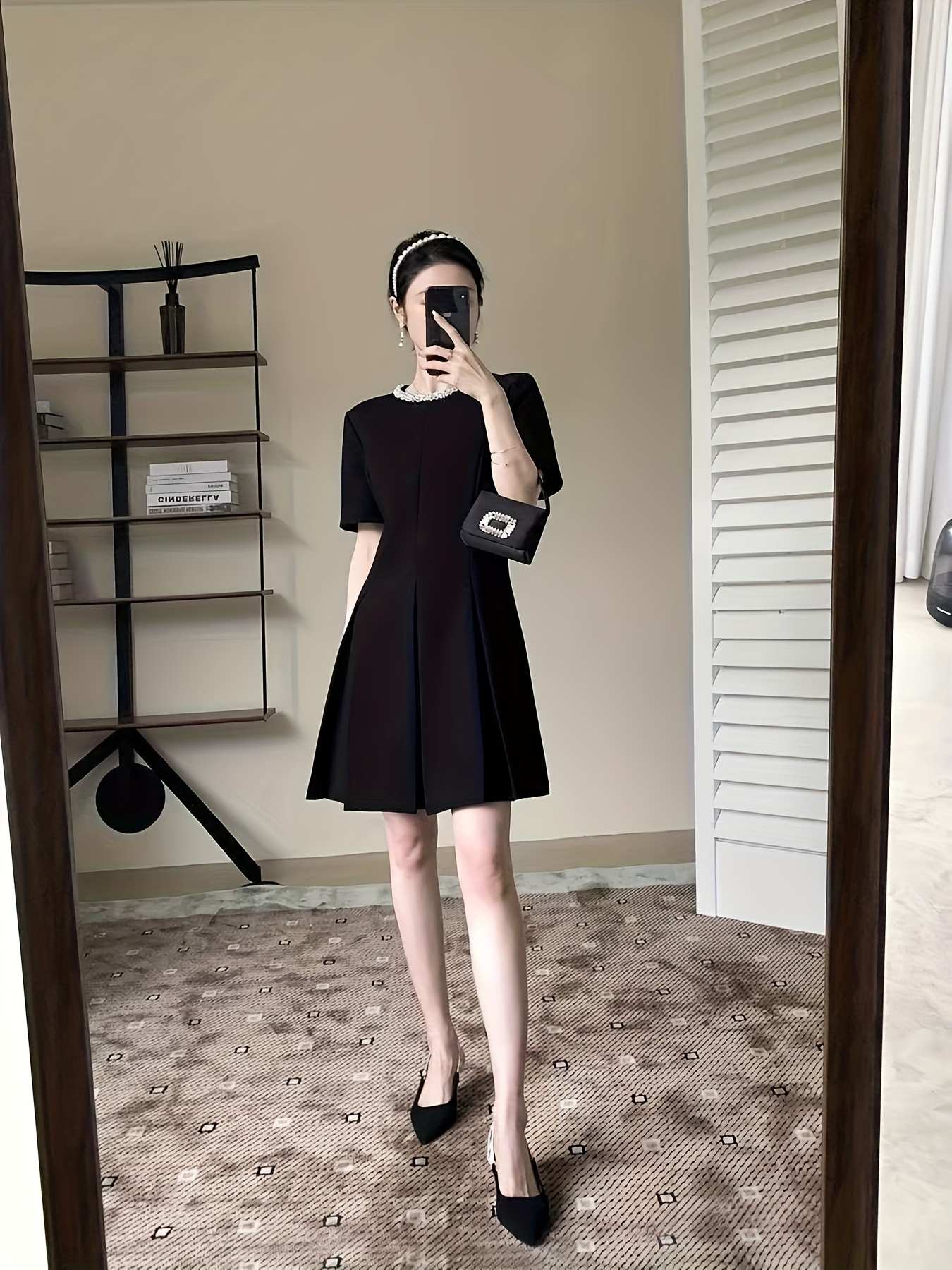 womens black dress simple waist cinching a line short midi - Temu Cyprus