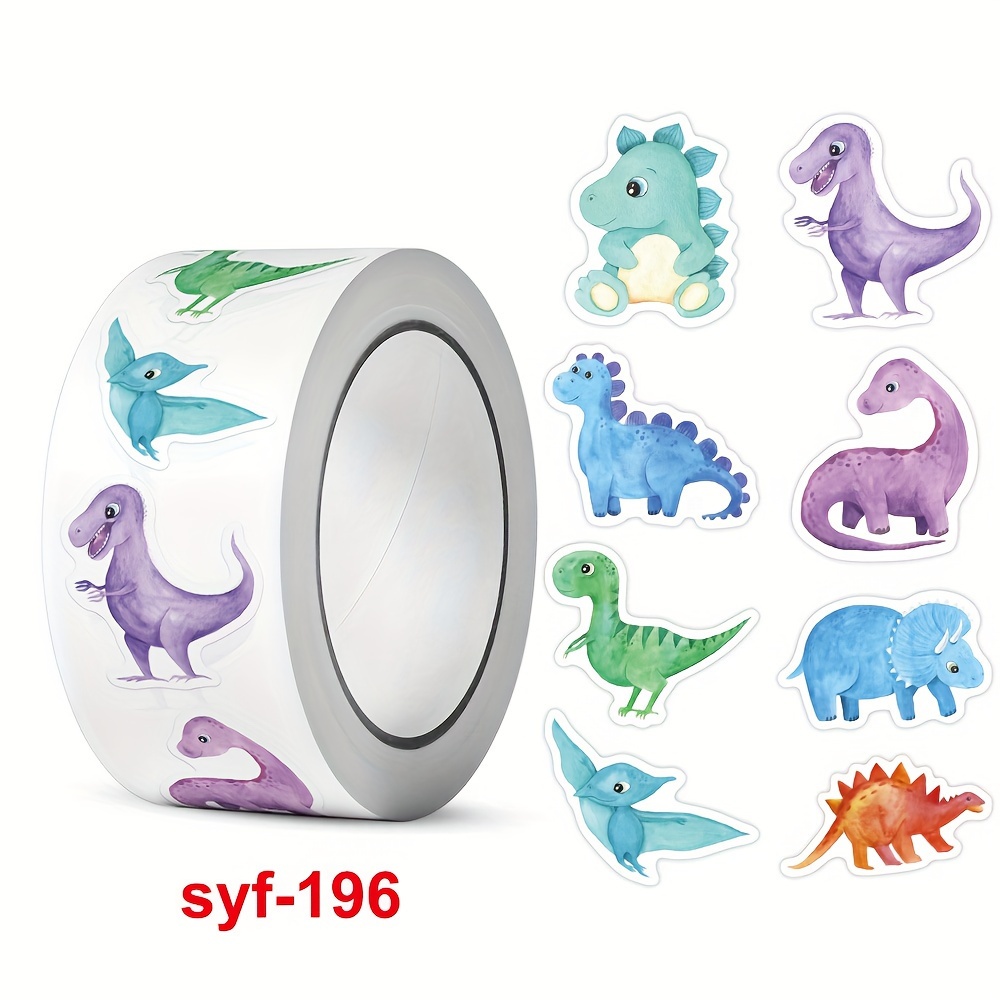 500pcs Dinosaur Sticker Roll - 1-inch, Irregular Shapes, Glossy Finish For Gift Boxes & Office Decor