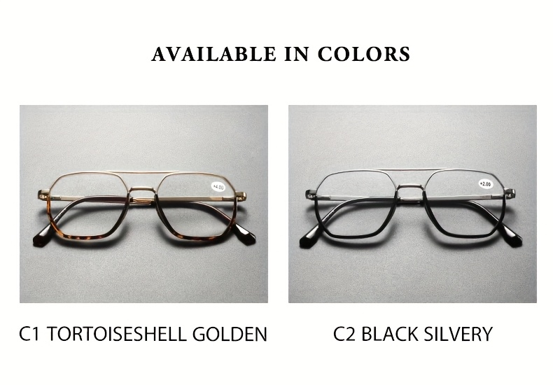 A Pair of Unisex High-Quality Square And Round Reading Glasses, Featuring a Stylish Vintage Metal Frame And Spring Hinges, Suitable for Reading And Watching TV, Available in Various Prescriptions from +1.00 to +4.00, Making It a Perfect Gift Choice.