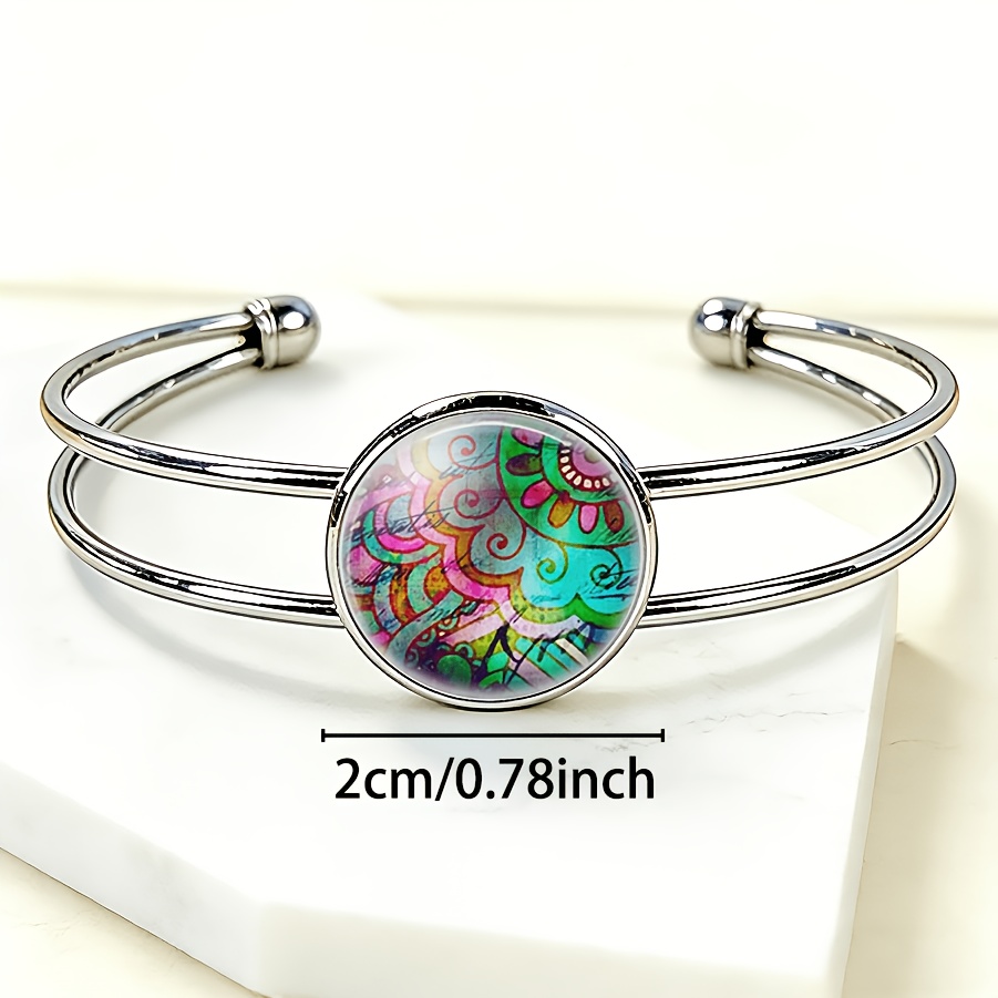 Women's Adjustable Open Bangle with Multicolor Floral Gemstone Inlay