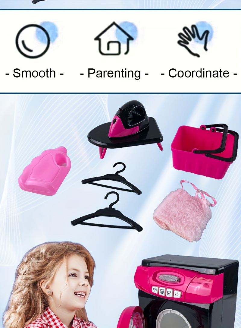 Pretend Play Washing Machine Toy Set – Includes Laundry Basket, Detergent, Iron, Hanger, Fabric & More – Educational Role-Play for Ages 3+ – No Batteries Included