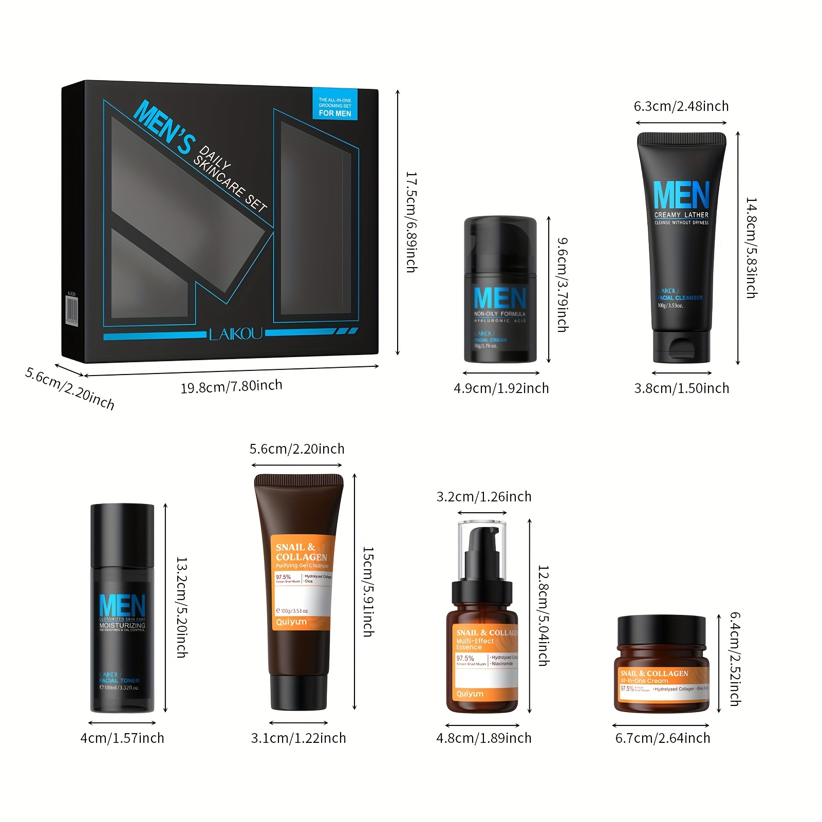 LAIKOU Korejski set za njegu kože s puževim sluzom - 9-proizvodna rutina (Essence od mucin 100ml, Piling/Tonik/Krema Dream) za muškarce i žene, osjetljivu i suhu beige njuštavnu kosmetiku, poklon za Valentinovo, svih tipova tena, azijska ljepota