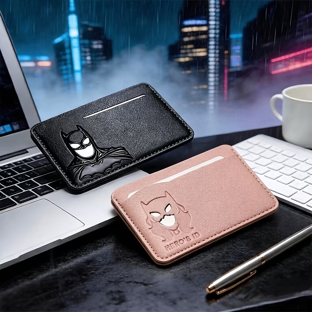 TEMU Couple's 2pcs Id Holder For Men And Women Featuring Batman And Catwoman, 3-layer Hero Couple's Wallet, Multi-card License Holder, Convenient To