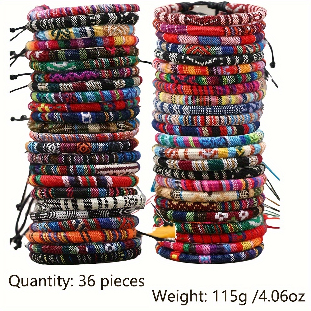 TEMU 36-pack Bohemian Handmade Cotton Woven Bracelets, Assorted Colors, Men' Jewelry Set, Bracelet Kit, 115g/4.06oz